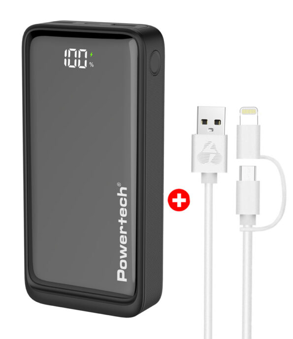 POWERTECH power bank με οθόνη & καλώδιο USB σε Micro/Lightning BNDL-0196