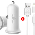 POWERTECH φορτιστής αυτοκινήτου 2x USB & καλώδιο USB σε Micro/Lightning BNDL-0199