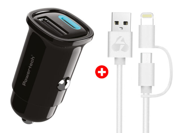 POWERTECH φορτιστής αυτοκινήτου με καλώδιο MFi USB σε micro USB/Lightning BNDL-0206