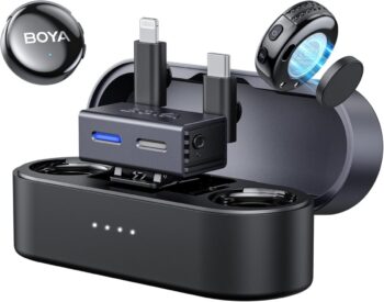 BOYALINK 3 - Type-C, Lightning & 3,5mm AI-Powered Button Wireless Microphone 2 TX + 1 RX + cha. Case