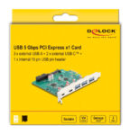 DELOCK κάρτα επέκτασης PCIe x1 σε 3x USB/2x USB-C/19-pin 90109