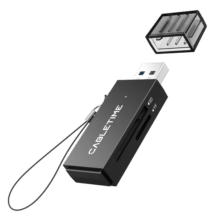 CABLETIME card reader CT-ASD3-PB για SD & micro SD CABLETIME card reader CT-ASD3-PB για SD & micro SD