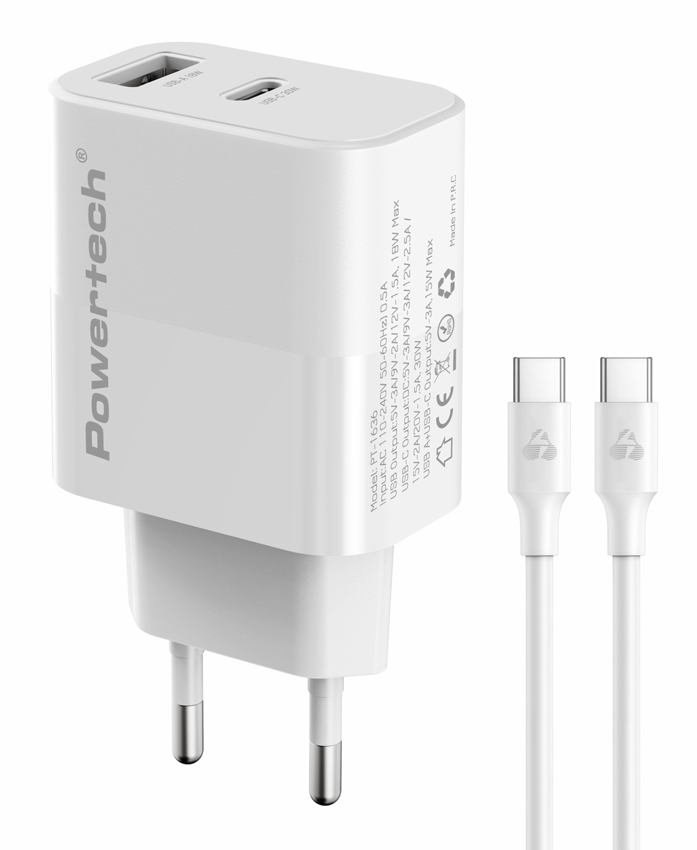 POWERTECH φορτιστής τοίχου PT-1636 με καλώδιο POWERTECH φορτιστής τοίχου PT-1636 με καλώδιο