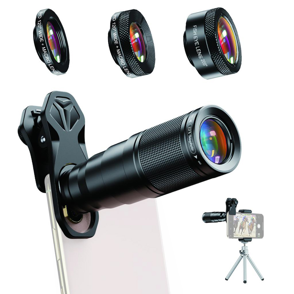 APEXEL σετ φακών για smartphone 22X105-4IN1 με τρίποδο APEXEL σετ φακών για smartphone 22X105-4IN1 με τρίποδο